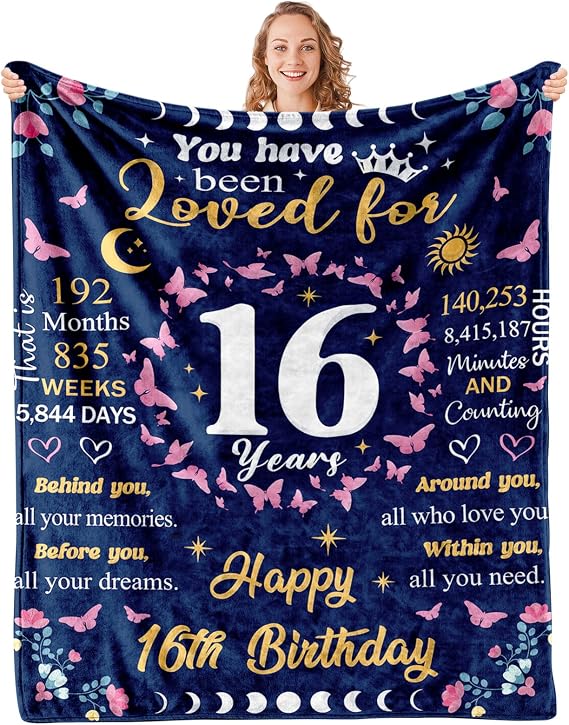 16 Girls Blanket, Soft Flannel Oversized Throw Blankets, 50X60 in