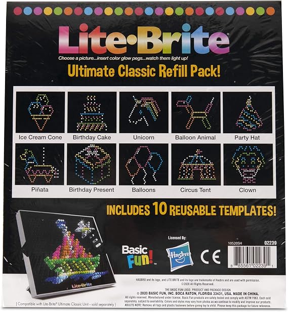 Lite Brite Ultimate Classic Refill Pack - Celebration Theme - 10 Reusable Templates - , Black