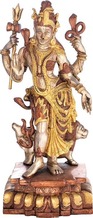 Exotic India ZDN29-brown-silver-gold Ardhanarishvara Shiva and Parvati Statue, Brown Silver Gold