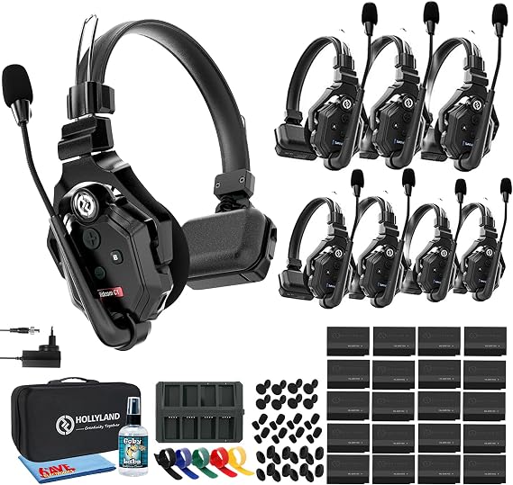 Hollyland Solidcom C1-8S Full Duplex Wireless DECT Intercom System, 8 User Headsets, 1000ft Range, Clear Audio Communication for Film Production, Events and Broadcasting (Bundle)