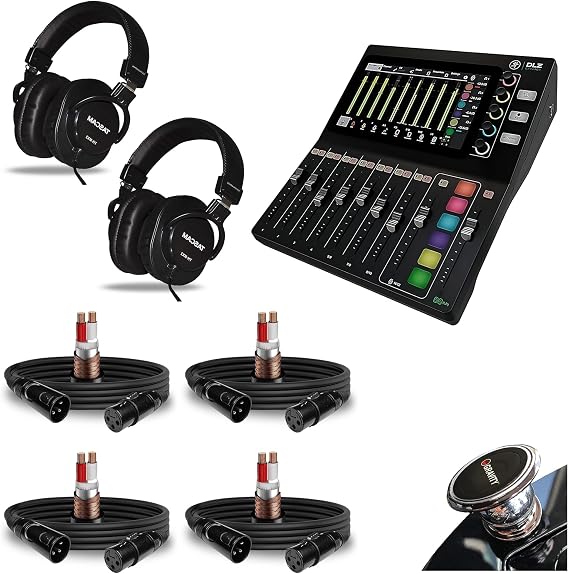 Mackie DLZ Creator 12-channel Digital Mixer, USB, 10.1" Touchscreen with Bluetooth Bundle with 2 Studio Mixing Headphones and 4 XLR Cables