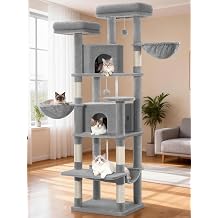 Cat Tree for Large Cats, 175cm Cat Tower, Multi-Level Cats Climbing Tower with Scratching Posts, 2 Comfy Condos, 2 Perches, 2 Baskets, Hammock, for Indoor Use, Light Grey FPMS006FG1