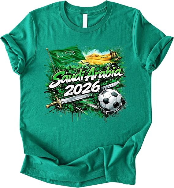 Daytee Saudi Arabia 2026 Soccer Fan T-Shirt, Football Graphic Tee for Adults, Green Sports Shirt, Sizes S-3XL