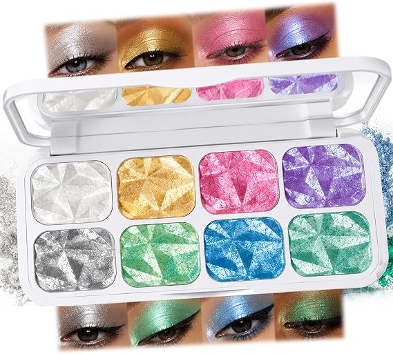 Glitter Eyeshadow Palette, 8 Colors Chameleon Holographic Rainbow Shimmer