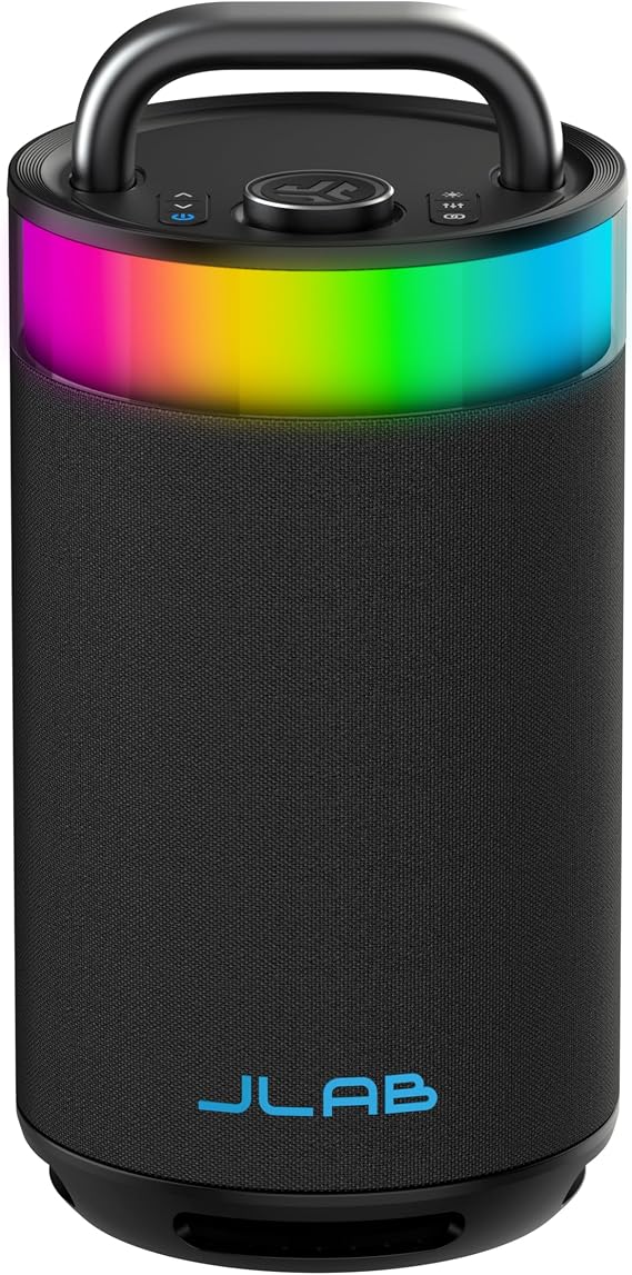 JLab, Epic Party, Portable Bluetooth Speaker, 360-Degree Sound, RGB LED Lighting, Black