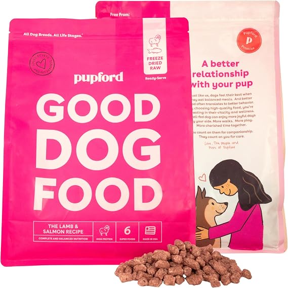 Pupford Good Dog Food Freeze Dried Raw Mix-in/Topper (Lamb & Salmon, 25 oz) | 15% more protein, Great for picky eaters, Maximum flavor and nutrition, Improves energy & health, No grain or fillers