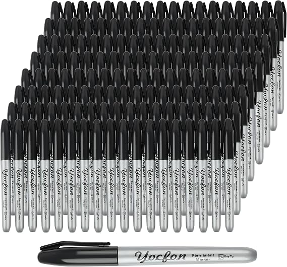 Permanent Markers Bulk, 144 Count Black Permanent Markers Set, Fine Tip, Waterproof Markers, Works On Plastic, Wood, Stone And Metal For Doodling, Marking