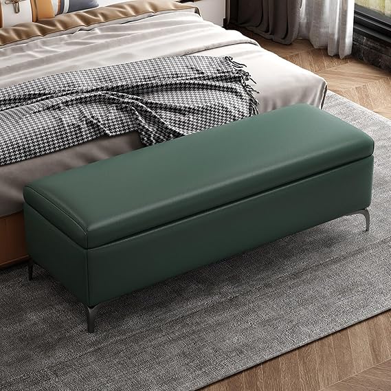Rectangular Leather Ottoman Bench, Storage with Large Hidden, Solid wood frame padded sofa bench, Space Entryway with Safety Hinge Metal Legs(J,60CM/23.6IN)