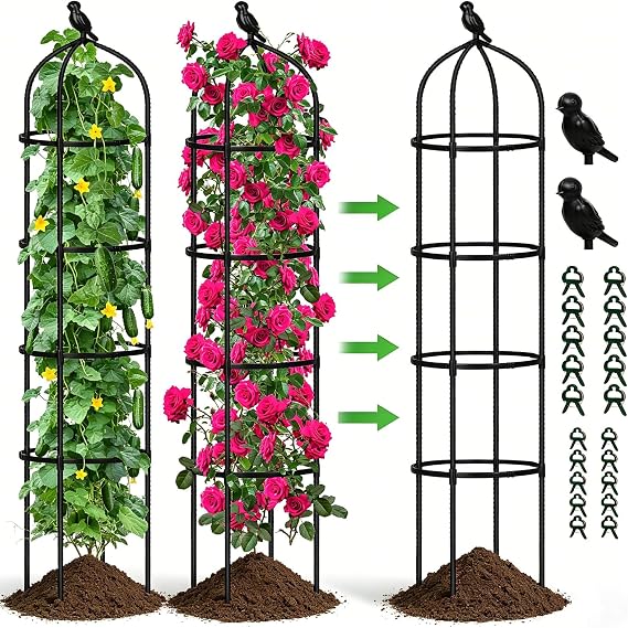 Garden Obelisks Trellis for Climbing Plants, 6FT Metal Garden Trellis, 2 Pack Plant Support for Climbing Rose, Tomato, Cucumber, Flowers, Grape, Pea, Outdoor Indoor 175cm Obelisks for Climbing Plants