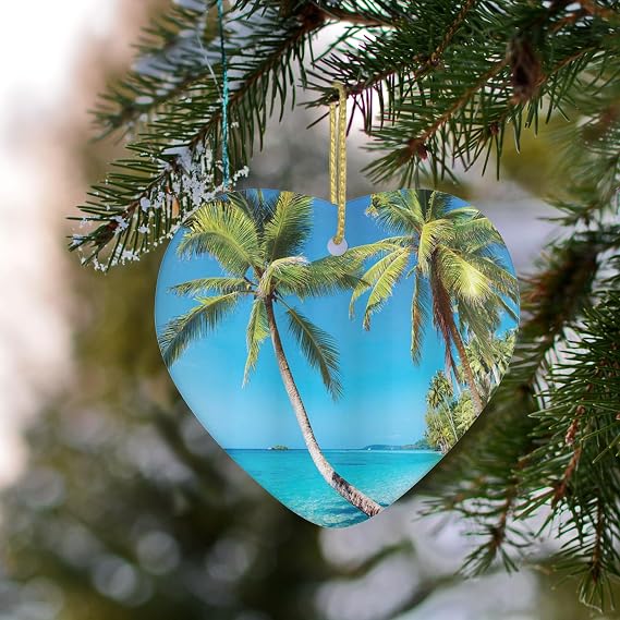 Ocean,2024 Christmas Ornaments,Kood Island Palm Trees Beach Coastal,Christmas Tree Decorations - Ceramic Ornament,Best Gifts for Christmas,Brown (Heart)
