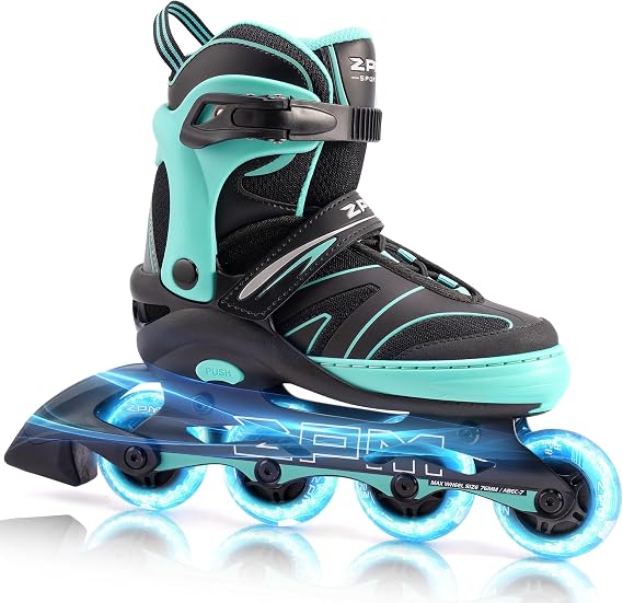 2PM SPORTS Kids Adjustable Inline Skates Ages 4-12, Youth Inline Skates for Girls Boys 5-8 8-12 with Full Light Up Wheels, Beginner Women Adult Skates