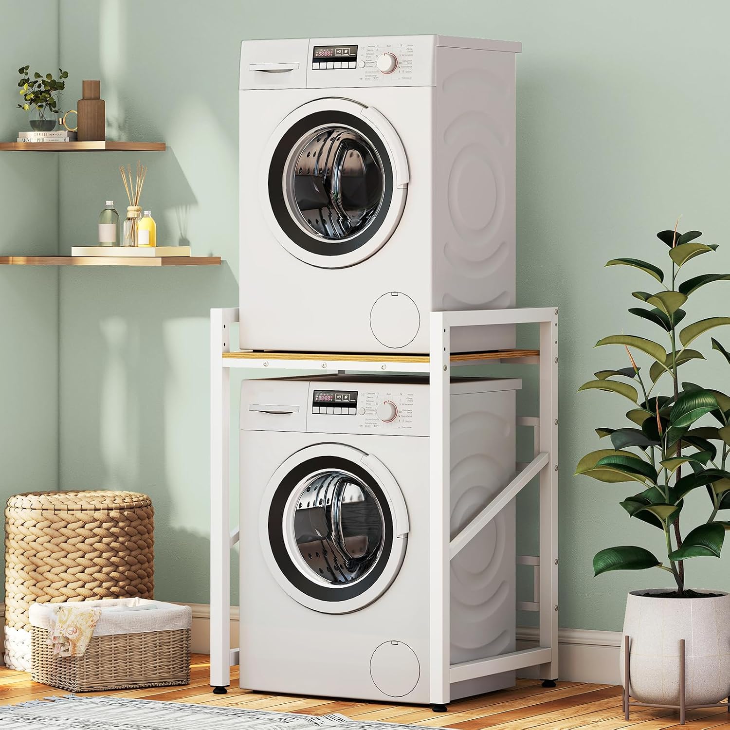 Drum Washing Machine Storage Rack,Height Adjustable Dryer Stand 400KG Load,Heavy Duty Over Washer Storage Shelf for Tumble Dryer,Dishwasher,Laundry (C)