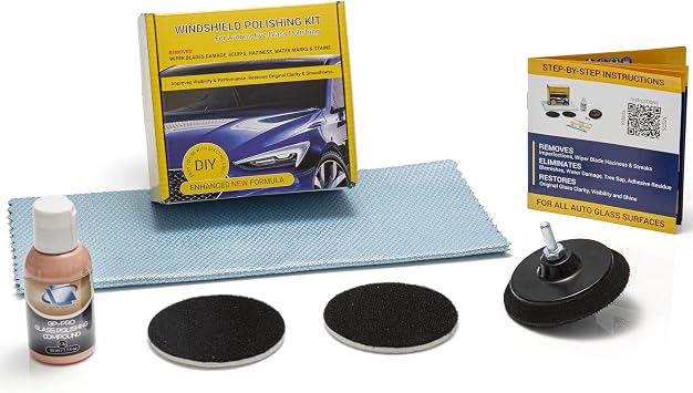 GLASS POLISH DIY 3 (75mm) Windshield Polishing Kit for Car Glass Restoration, Remove Wiper Blade Damage, Fine Scratches, Haziness, and Water Spots, Restore Glass Clarity and Shine