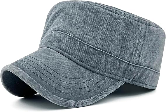Washed Cotton Military Hat Cadet Cap Army Flat Top Basic Everyday | Short Brim, Vintage/Retro, Men/Women, Daily Wear/Driving/Hiking/Camping, 8 Colors, 3 Size, Oversized XXL