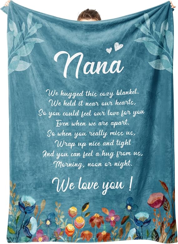 Afterprints Nana Gifts, Blanket with Floral Print, Nana Birthday Gift