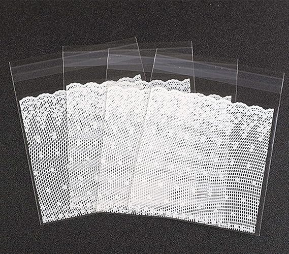 200 Pieces Self Adhesive Cookie Bags Candy Bags Party Favor Bags Treat Bags gift bag (White lace side)