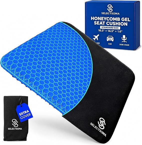 Gel Seat Cushion for Long Sitting, Pressure Relief for Tailbone and Back