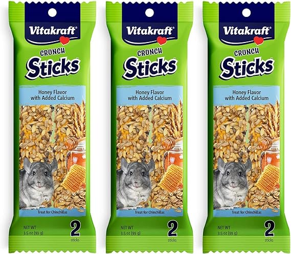 Vitakraft 3 Pack of Honey Flavor with Added Calcium Crunch Sticks Chinchilla Treats, 2 Sticks Each