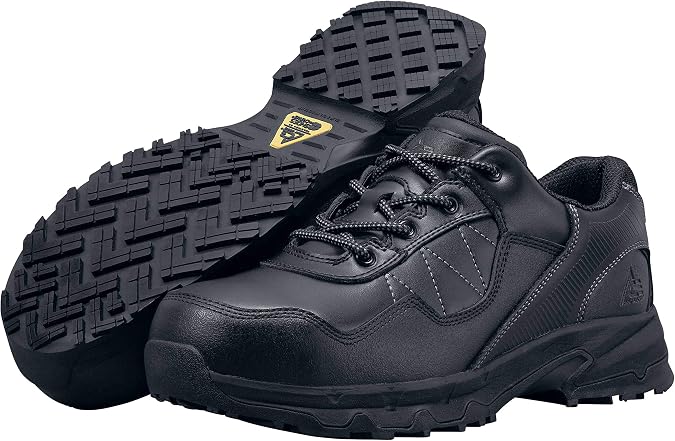 Shoes For Crews Piston, Men's, Women's, Unisex Aluminum Toe (at) Low Work Shoes, Slip Resistant, Water Resistant, Black Shoes