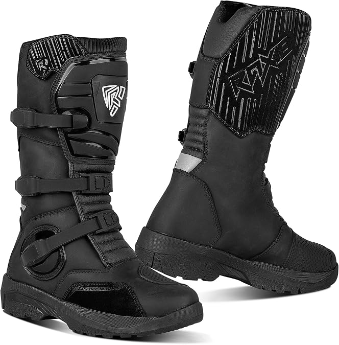 RAXID Long Adventure Motorcycle Boots for mens with buckels Waterproof Full Length On Road & Off Road motorbike shoes Geniune Leather