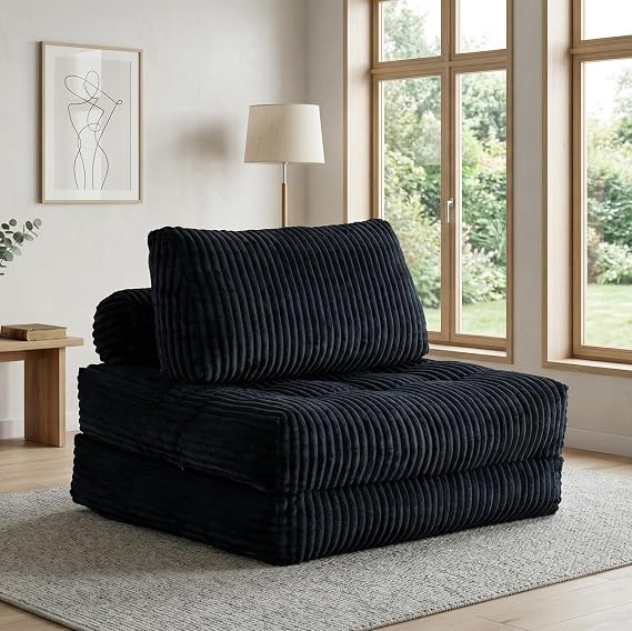 Folding Sofa Bed, Convertible Sleeper Chair with Pillow, Black