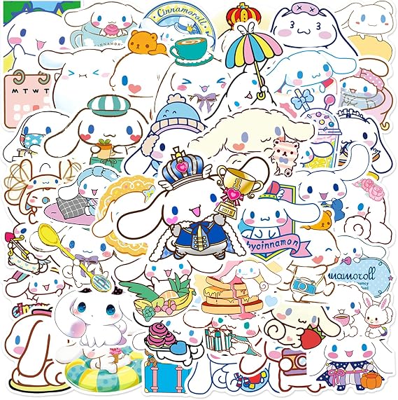 50Pcs Cute Cinnamoroll Sticker for Kids, Kawaii Sanrio Cartoon Waterproof Vinyl Decal for Teen Girl Water Bottle Skateboard Notebook Phone Guitar Bike