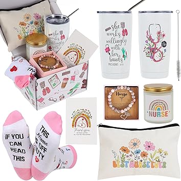 Bayelove Nurse Gifts for Women, Nurses Week Gifts, Nurse Appreciation Gifts, Tumbler Mug Cup Basket Gifts Set for Graduation, Nursing School, Nurse Practitioner