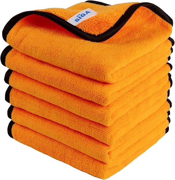 MR.SIGA Professional Microfibre Towels for Cars, Scratch Free, 6 Pack | Dual-sided car washing and detailing towels, gold, 40 x 60 cm(15.7 x 23.6 inch)