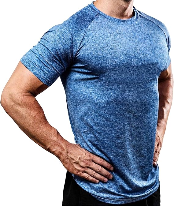 Men's Crew Neck Stretch Breathable Workout T-Shirts Quick Dry Short Sleeve Sport Tee Casual Solid Athetic Tee Shirts