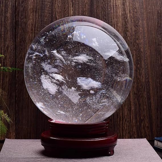 Natural Clear Crystal Ball Healing Crystal Sphere Ball White Crystal Decorative Ball with Wooden Stand for Meditation Healing Fengshui Balls Ornaments Home Decor,110mm