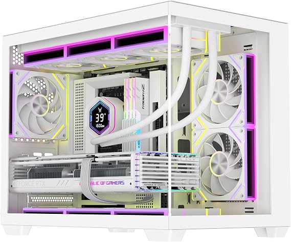 RUIX OV503 M-ATX Panoramic PC Case, Compact Gaming Case with 360mm AIO Support, Supports 410mm GPU, Tempered Glass Mini Tower Computer Case, High-Airflow Design, USB 3.0, White