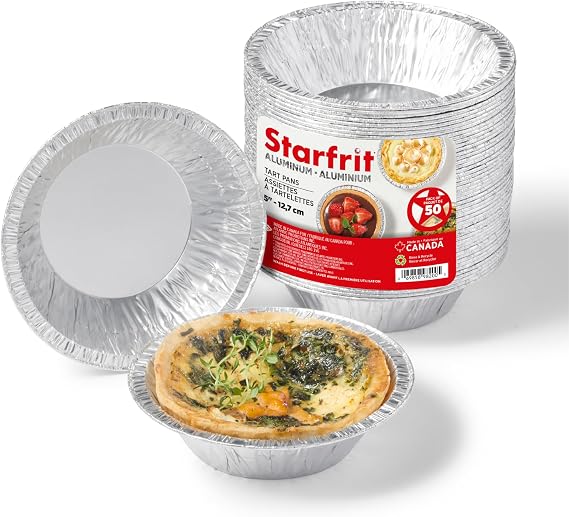 Starfrit 50-Pack 5" Aluminum Tart Plates, Disposable, Oven & Freezer Safe