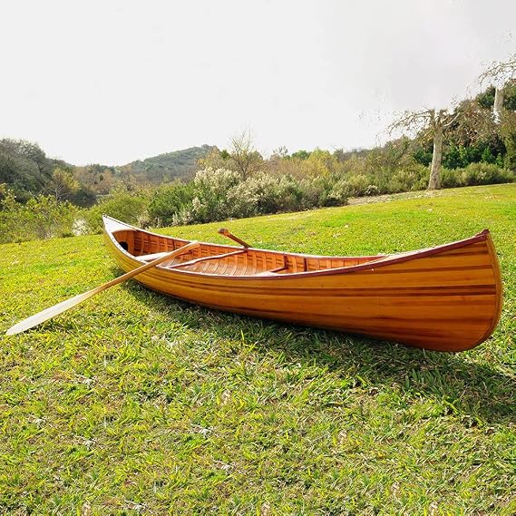 Old Modern Handicrafts 12 ft Wooden Canoe with Ribs Curved Bow - Handcrafted in 500+ Hours - 144L x 28.5W x 21H Inches