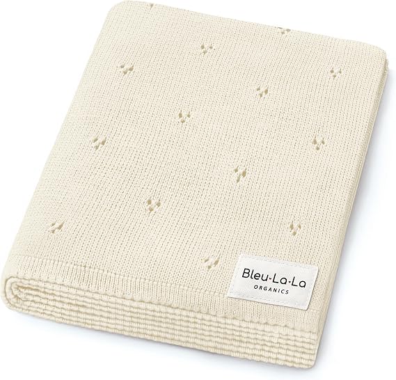 100% Luxury Organic Cotton Pointelle Knit Baby Blanket Refined Lightweight Heirloom Nursery Essential (Pointelle - Butter Cream)