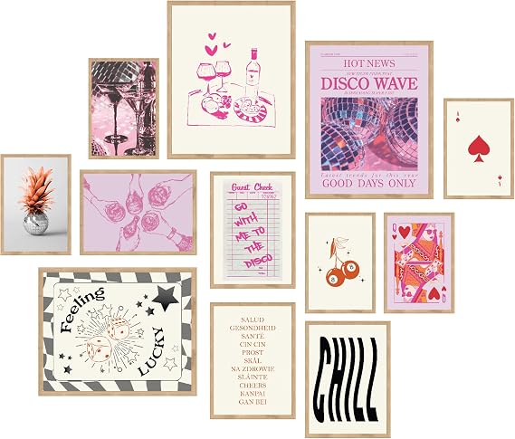 97 Decor Cute Preppy Room Decor Aesthetic - Preppy Posters for Bedroom, Preppy Pictures Bar Cart Decor, Retro Preppy Wall Art Decor, Hot Pink Trendy Wall Prints for Teen Girls Dorm Unframed