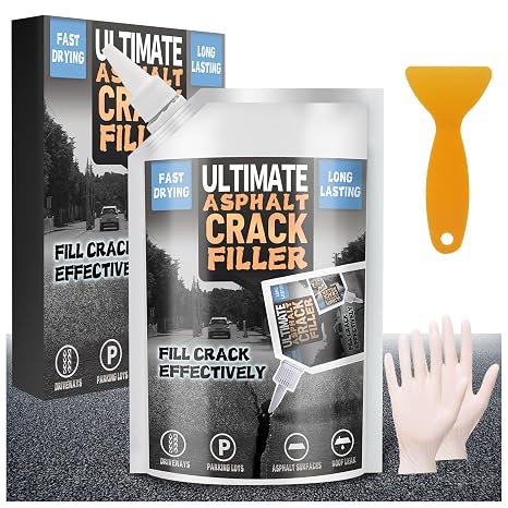 Meuvcol Asphalt Crack Filler, 3.3 LB High Elasticity Asphalt Driveway Crack Filler, Self Leveling Asphalt Sealant for Driveway, Hole, Road, Blacktop Joint Filler, Flexible Concrete Sealer