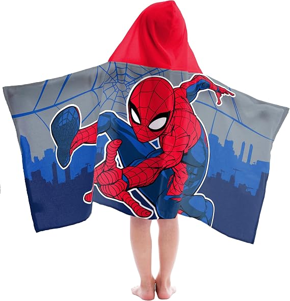 Marvel Spiderman Superhero Kids Hooded Towel Bath Wrap for Boys, Multi