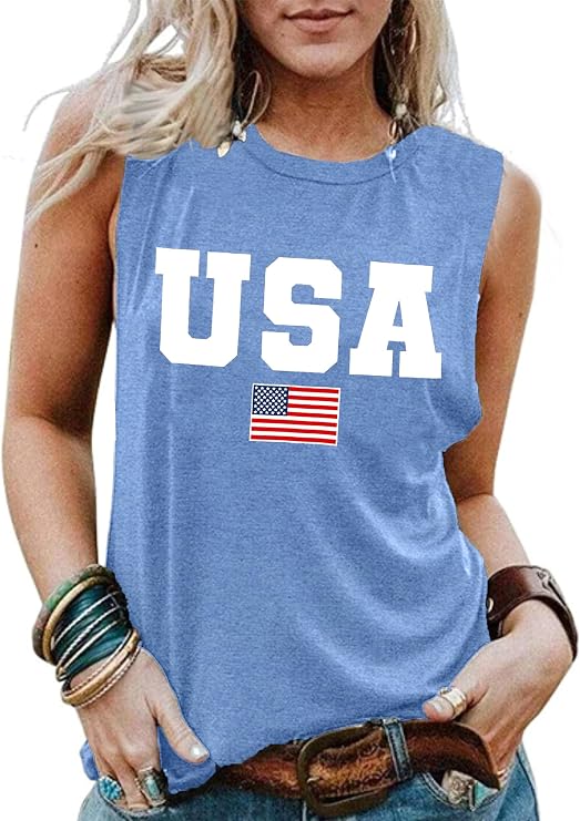 American Flag Tank Tops Women Patriotic Shirt USA Flag Stars Stripes Print Sleeveless T-Shirt 5th of July Tee Tops