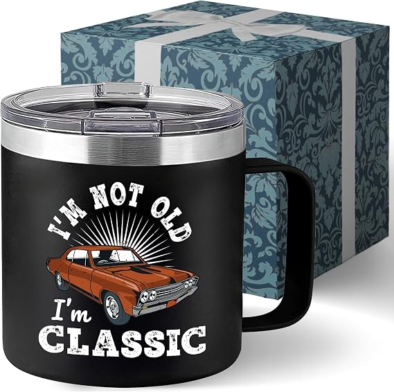 Im Not Old Im Classic Tumbler Fathers Day Grandpa Cup - Old Man Gifts Funny Mugs for Dad Men - Gifts for Older Father Papa 60th 70th Birthday Retirement Mug 14oz Stainless Steel Tumbler With Lid