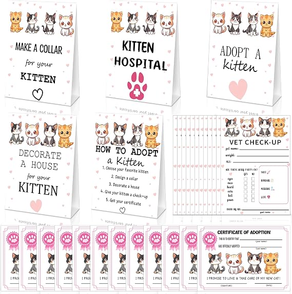 29 Pcs Kitten Adoption Certificate Set Animals Adoption Party Decorations