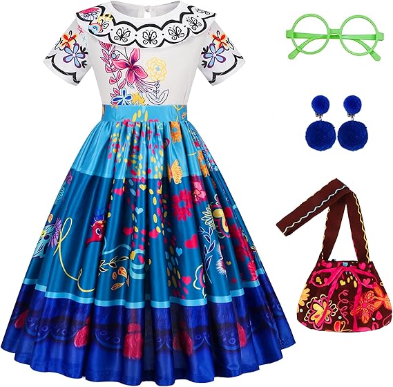 Foierp Mirabel Costume Dress for Girls - Isabella Costumes Cosplay Princess Halloween Party Dress Up Clothes with Accessories