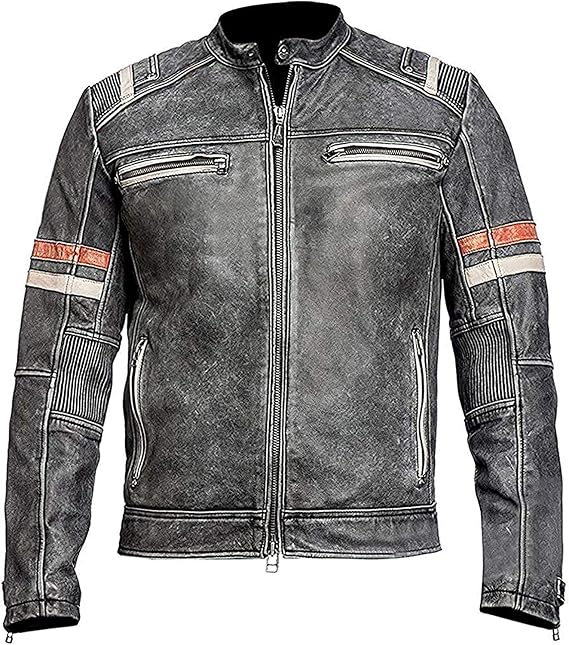 Mens classic vintage cafe racer Retro leather jacket. Motorcycle distressed biker leather jacket for men.
