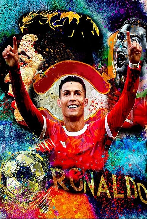RUIYAN Football Superstar Cristiano Ronaldo Poster - Sports Decor, Manchester Soccer Player Canvas Wall Art, Inspirational for Gym Office Home Decoration, 16*24inch-Unframed