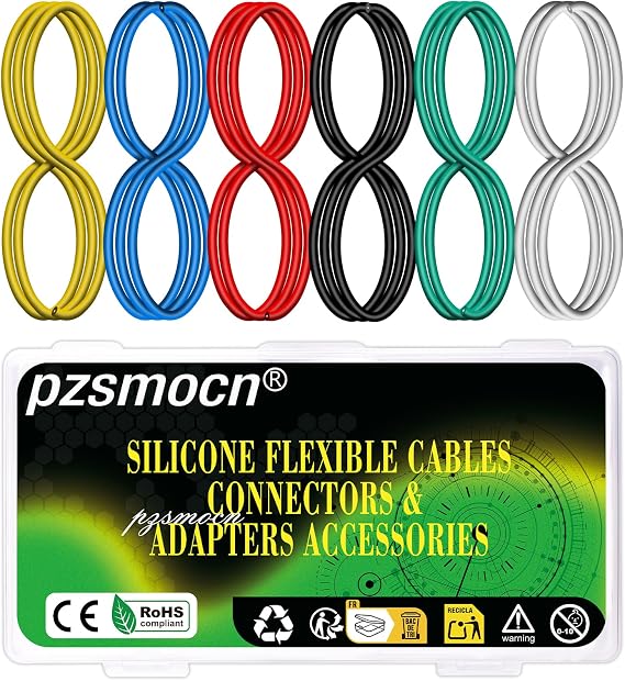 20AWG 0.5mm² Silicone Wire 50ft 6-Colors Flexible Kit | High-Quality Insulated Leads, Prototyping-Ready, Robotics-Compatible, Lighting-Electronics, Reliable Connections