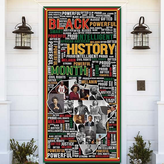 Black History Month Door Cover African American Decoration Party Photography Door Banner Farmhouse Holiday Decor Pattern Black Red Yellow Supplies for Home Office
