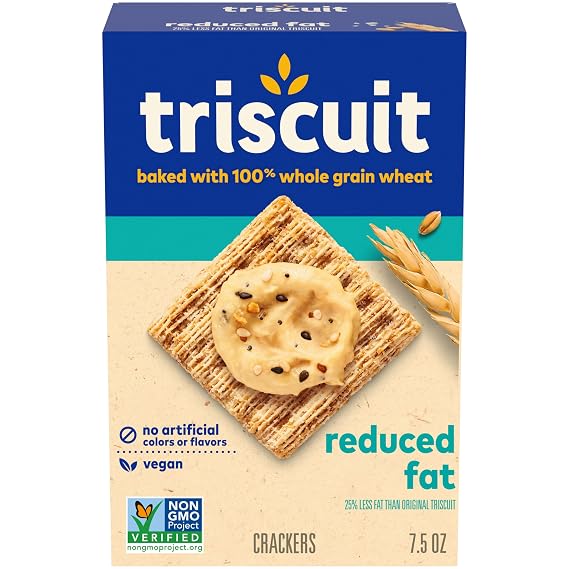 Triscuit Reduced Fat Whole Grain Wheat Crackers, Vegan Snacks, 7.5 oz