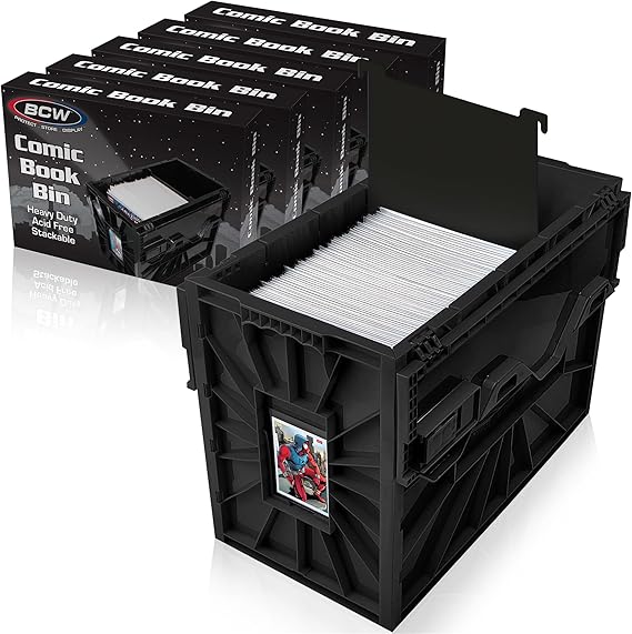 BCW Short Comic Book Bin, Holds 150 Comics Each, Black, 5 Pack