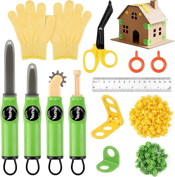 Cardboard Construction Kit Kids Building Kit with Safe Cardboard Cutter, Fold Roller, Screwdriver for DIY Kids Tool Set Gifts for 5 6 7 8 9 Year Old Boys Girls (158PCS)
