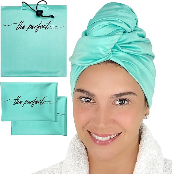 THE PERFECT HAIRCARE Microfiber Hair Plopping Towel Set Super Absorbent Anti-Frizz Hair Drying Wrap + 2 Curl Scrunching Towels Fast Drying, Lightweight Wrap for Women, Girls & All Hair Types