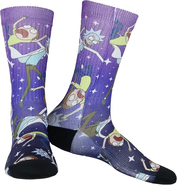 Rick and Morty Socks Falling Through Space Sublimated Crew Sock 1 Pair Fits Shoe Size 8-12